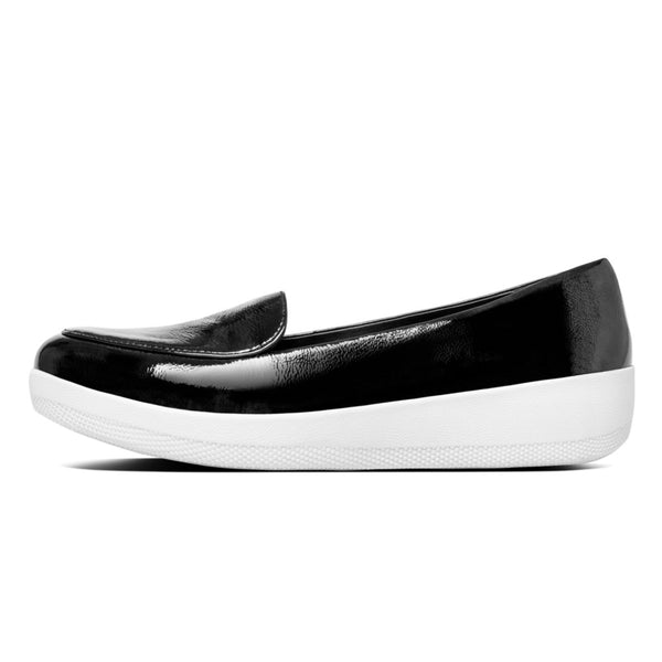 FitFlop C95 Sneakerloafer Ladies Black Patent Leather Slip On Shoe