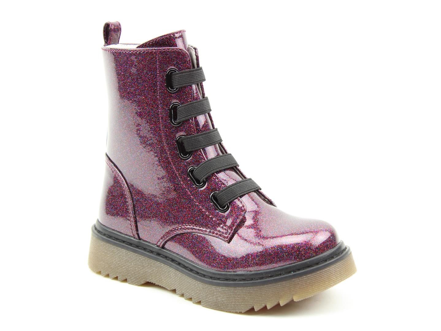 Heavenly Feet Rainbow Girls Purple Glitter Mock Laced Side Zip Boots