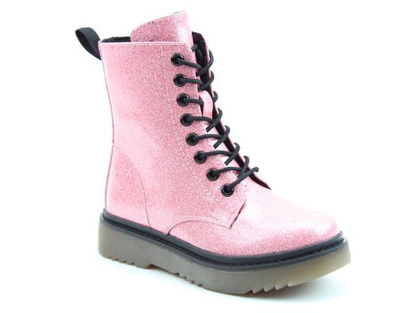 Heavenly Feet Austin Girls Pink Glitter Zip And Lace Ankle Boots