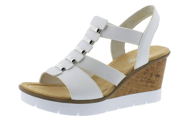 Rieker V5545-80 Ladies White Wedge Heeled Sandals - elevate your sole