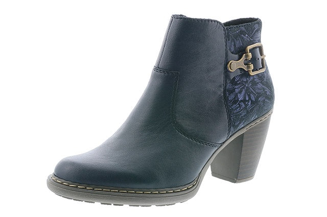 Rieker 55292-14 Navy Leather Heeled Ankle Boots - elevate your sole