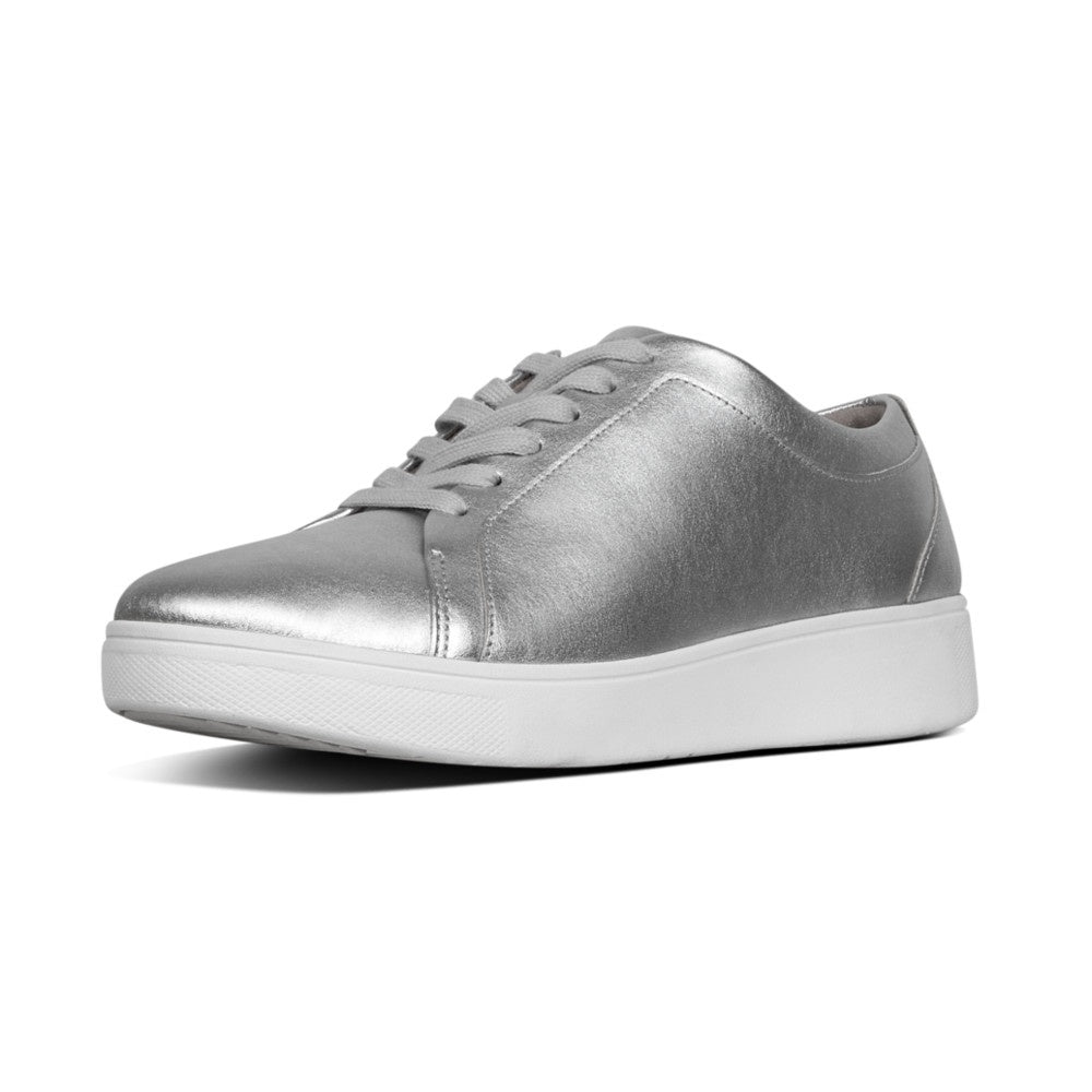 Fitflop Rally X22-011 Ladies Silver Leather Lace Up Trainers