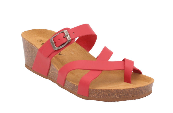 Oxygen Girona Red Leather Adjustable Buckle Strap Mules