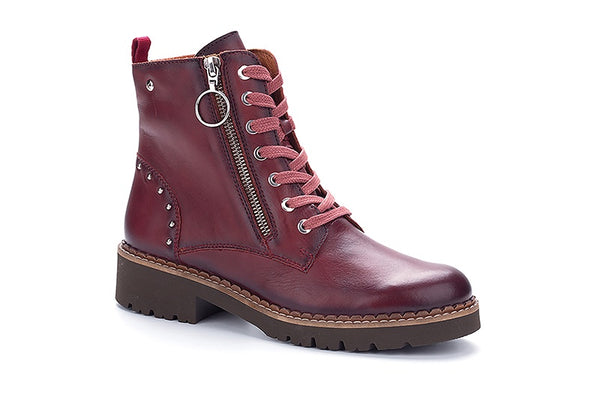 Pikolinos W0V-8610 Ladies Arcilla Red Leather Lace Up Combat Style Ankle Boots