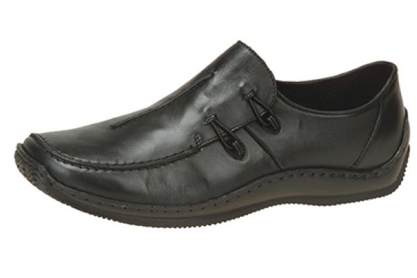 Rieker L1751-00 Black Leather Slip On Shoes - elevate your sole