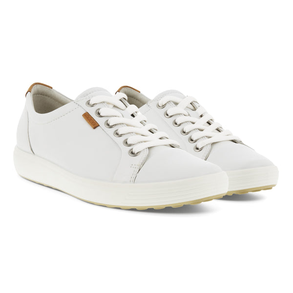 Ecco Soft 7 430003 01007 Ladies White Leather Arch Support Lace Up Shoes