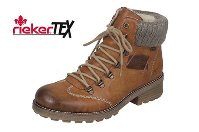 Rieker Z0444-24 Brown warm Lining Lace Zip Up Water Resistant Ankle Walking Boots - elevate your sole