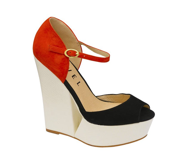 Size 6 Only - Ravel Lagoon Black & Orange Suede Wedges - elevate your sole