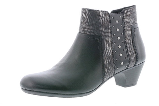 Rieker 70571-00 Black Leather Faux Fur Lined Ladies Ankle Boots - elevate your sole