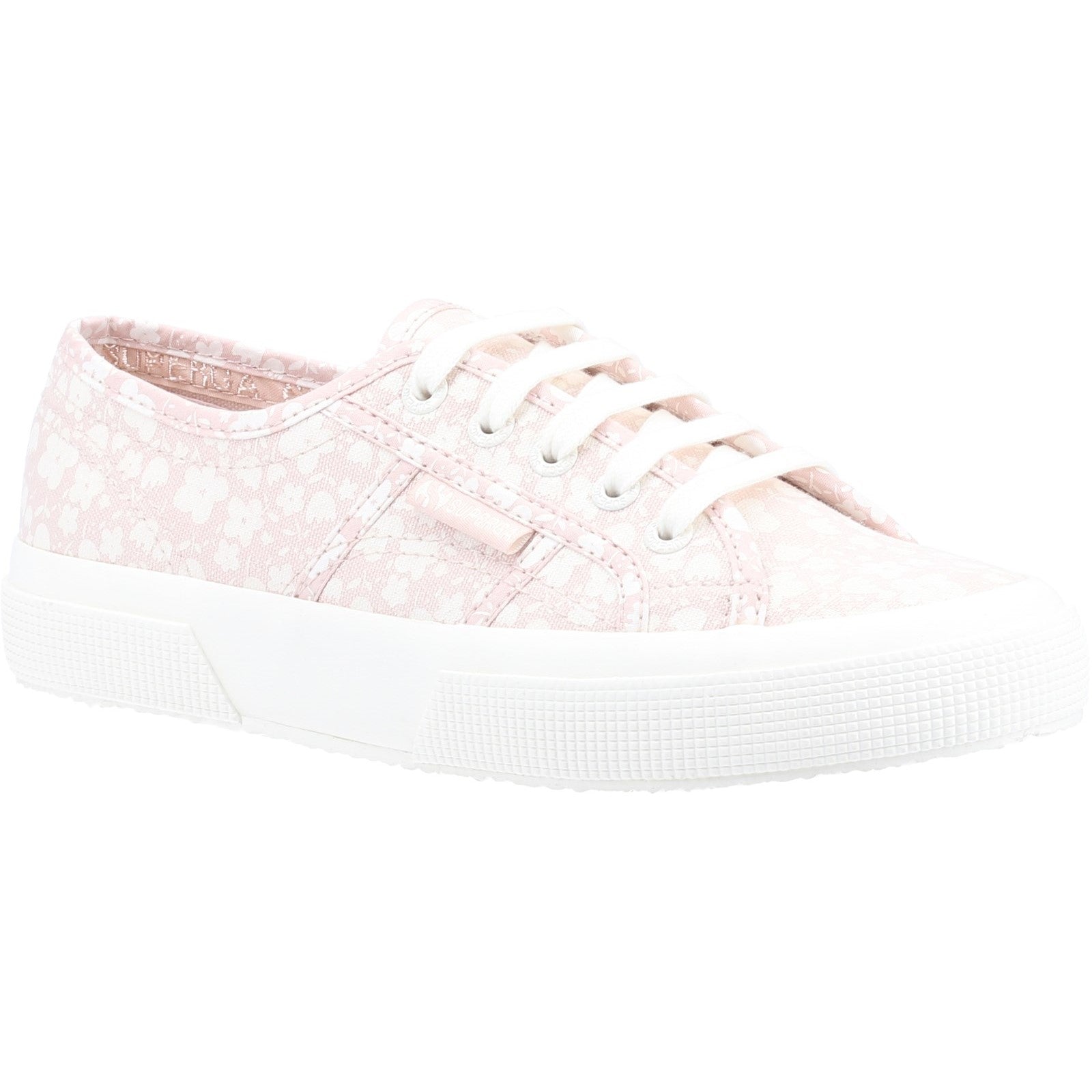 Superga 2750 Print Ladies White And Pink Cotton Lace Up Trainers