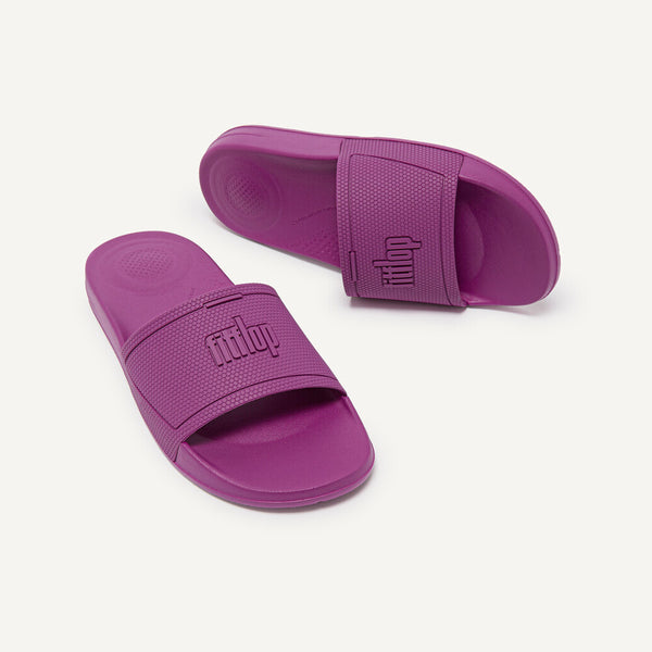 FitFlop EQ3-A29 Iqushion Slides Ladies Miami Violet Rubber Arch Support Slip On Beach & Pool Shoes
