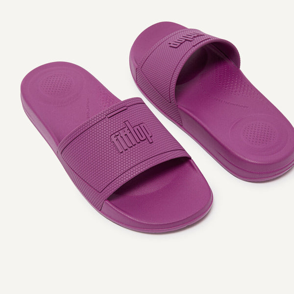 FitFlop EQ3-A29 Iqushion Slides Ladies Miami Violet Rubber Arch Support Slip On Beach & Pool Shoes