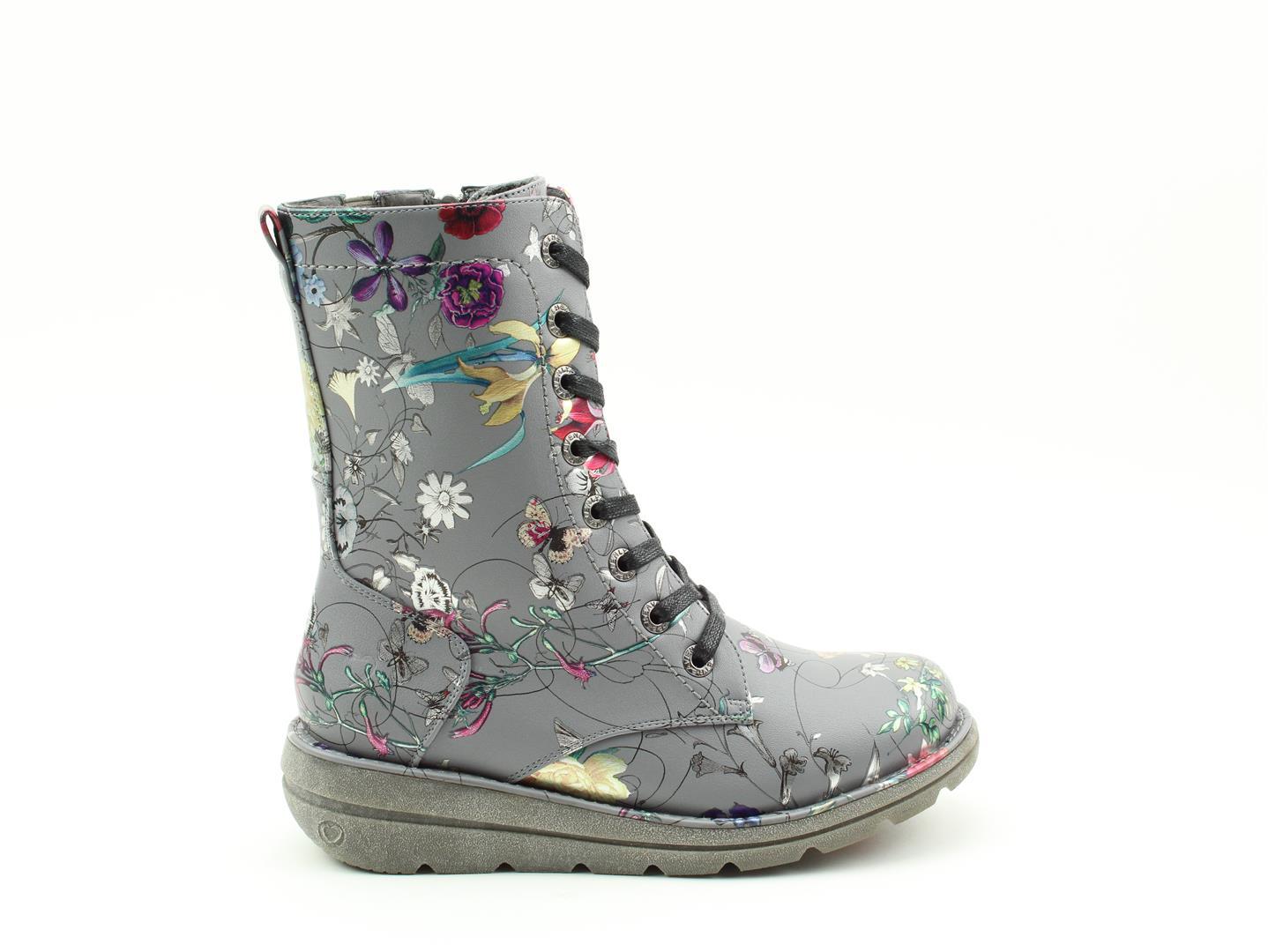 Heavenly Feet Martina 3 Ladies Grey Multi Fantasy Lace Up  Side Zip Mid Boots