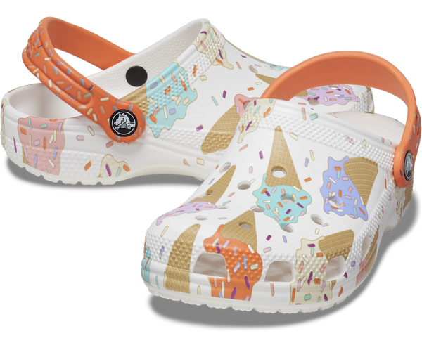Crocs Classic Ice Cream Graphic Toddler 208572-94S Girls White And Multi Clogs