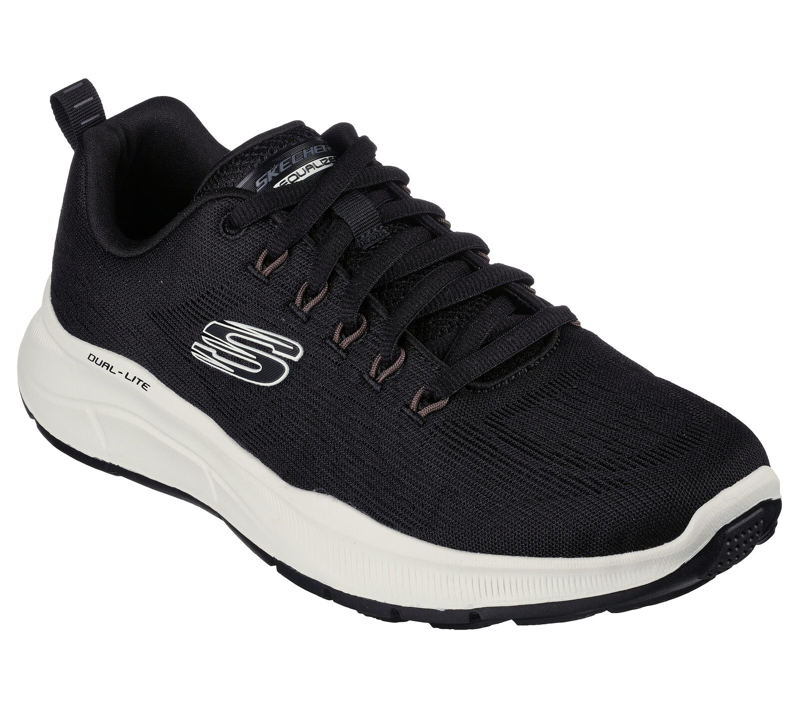 Skechers 232519 Relaxed Fit Equalizer 5.0 Mens Black & White Textile Vegan Lace Up Trainers