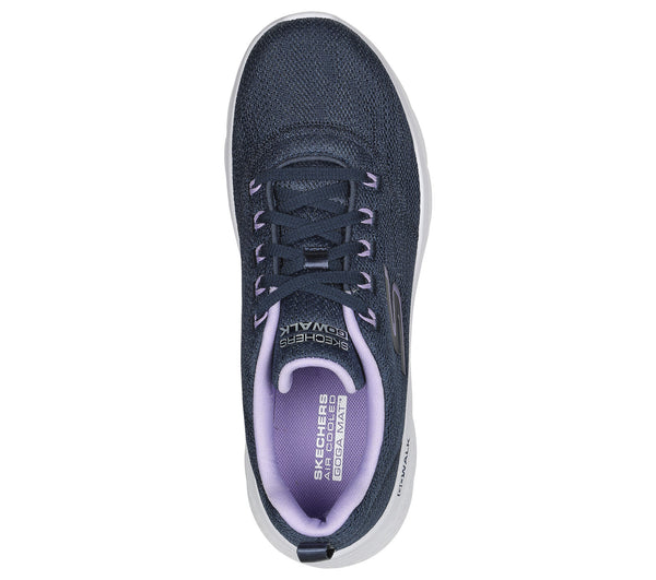 Skechers 124960 Go Walk Flex Striking Look Ladies Navy And Lavender Textile Lace Up Trainers
