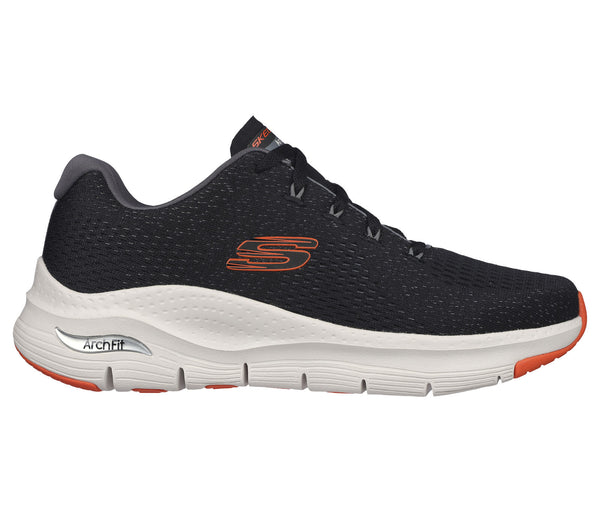 Skechers 232601 Arch Fit Takar Mens Black And Orange Textile Vegan Arch Support Lace Up Trainers