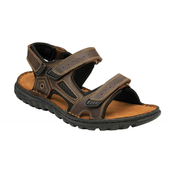 Lotus Noah Mens Brown Leather Touch Fastening Sandals