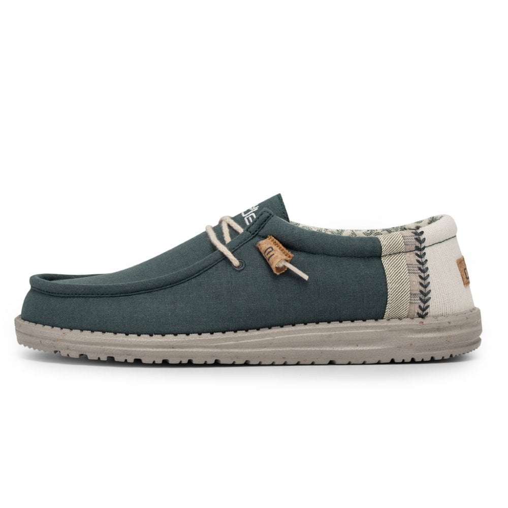 Dude Wally Linen Natural Mens Teal Textile Slip On Shoes