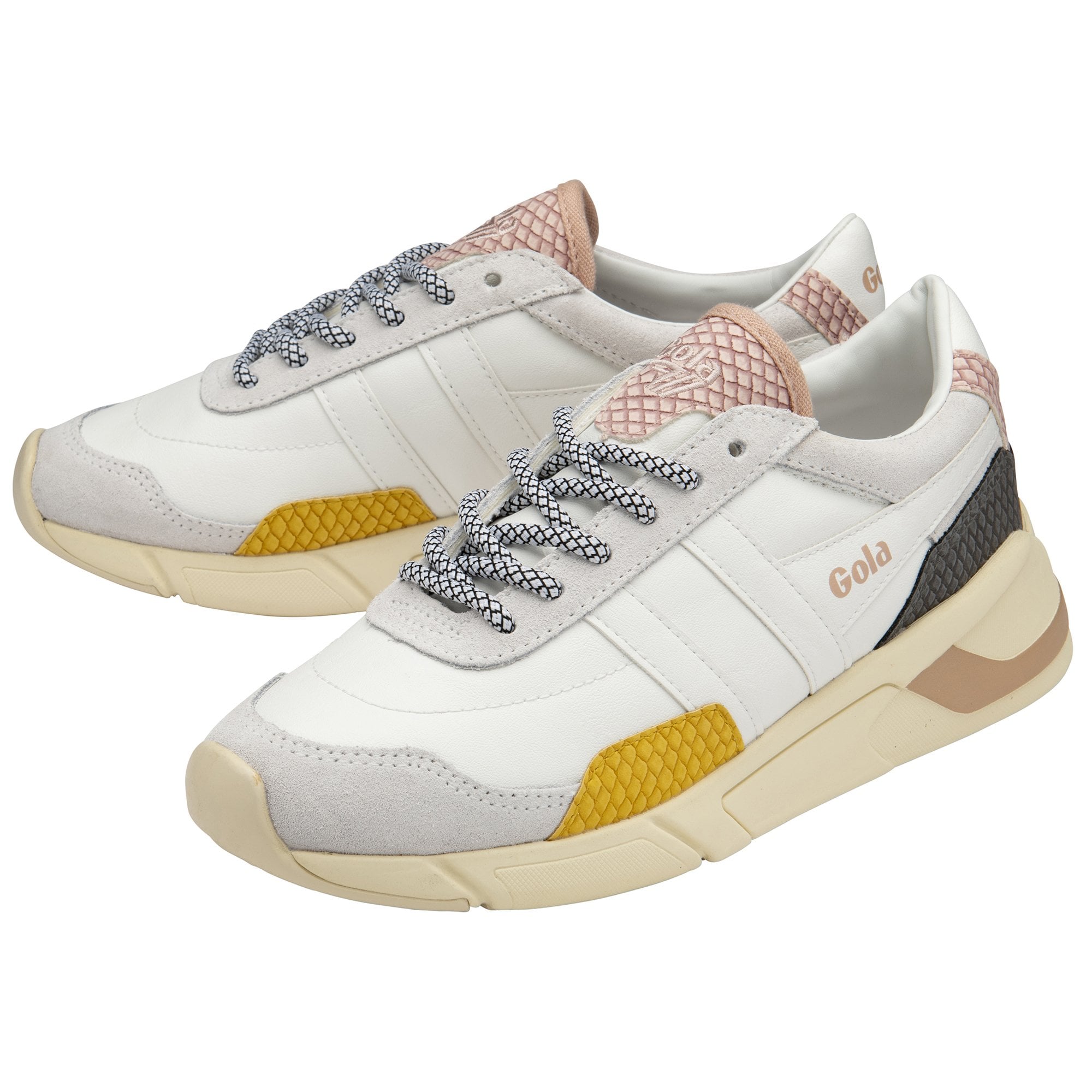 Gola Eclipse Trident Snake Ladies White, Sun And Pink Lace Up Trainers