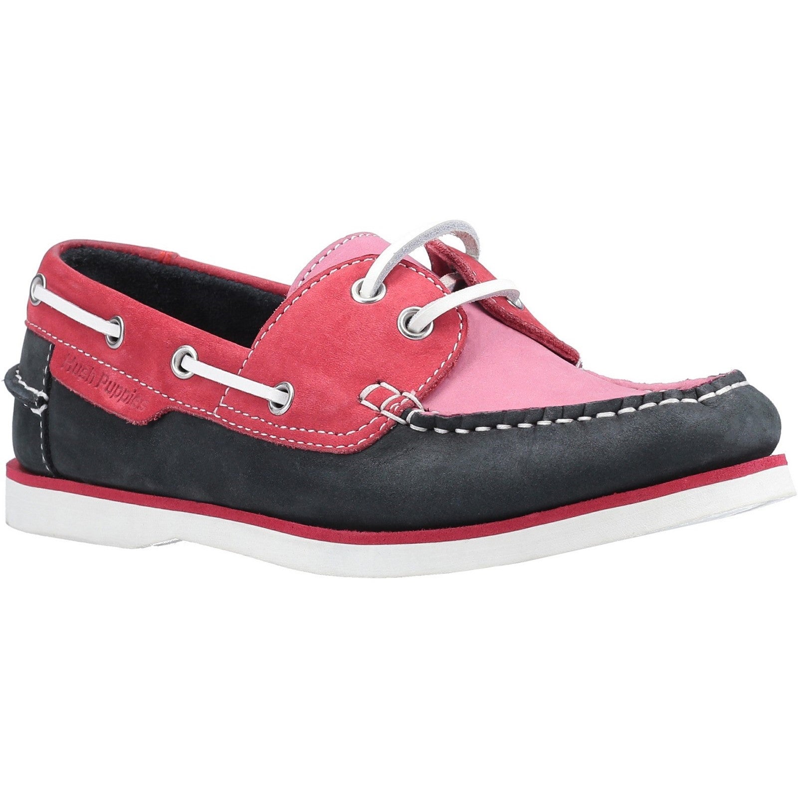 Hush Puppies Hattie Ladies Pink And Navy Leather Lace Up Deck Shoes