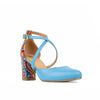 Embassy London Kylie Ladies Light Blue And Signature Print Leather Buckle Heels