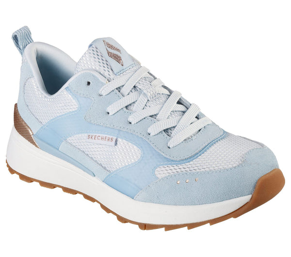 Skechers 155429 Sunny Street Ladies Light Blue Leather & Textile Lace Up Trainers