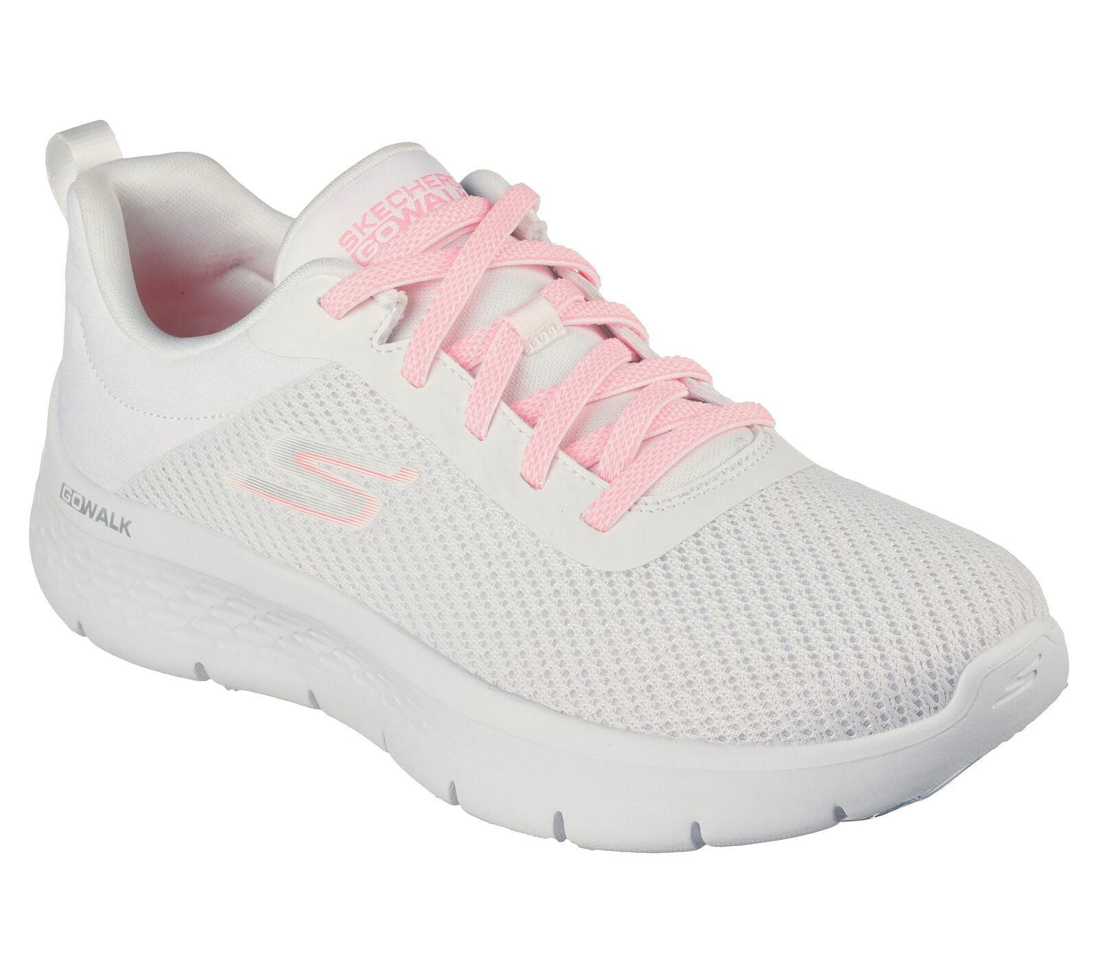 Skechers 124952 Go Walk Flex Alani Ladies White And Pink Textile Elasticated Trainers