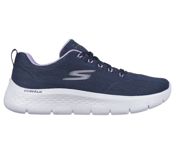 Skechers 124960 Go Walk Flex Striking Look Ladies Navy And Lavender Textile Lace Up Trainers