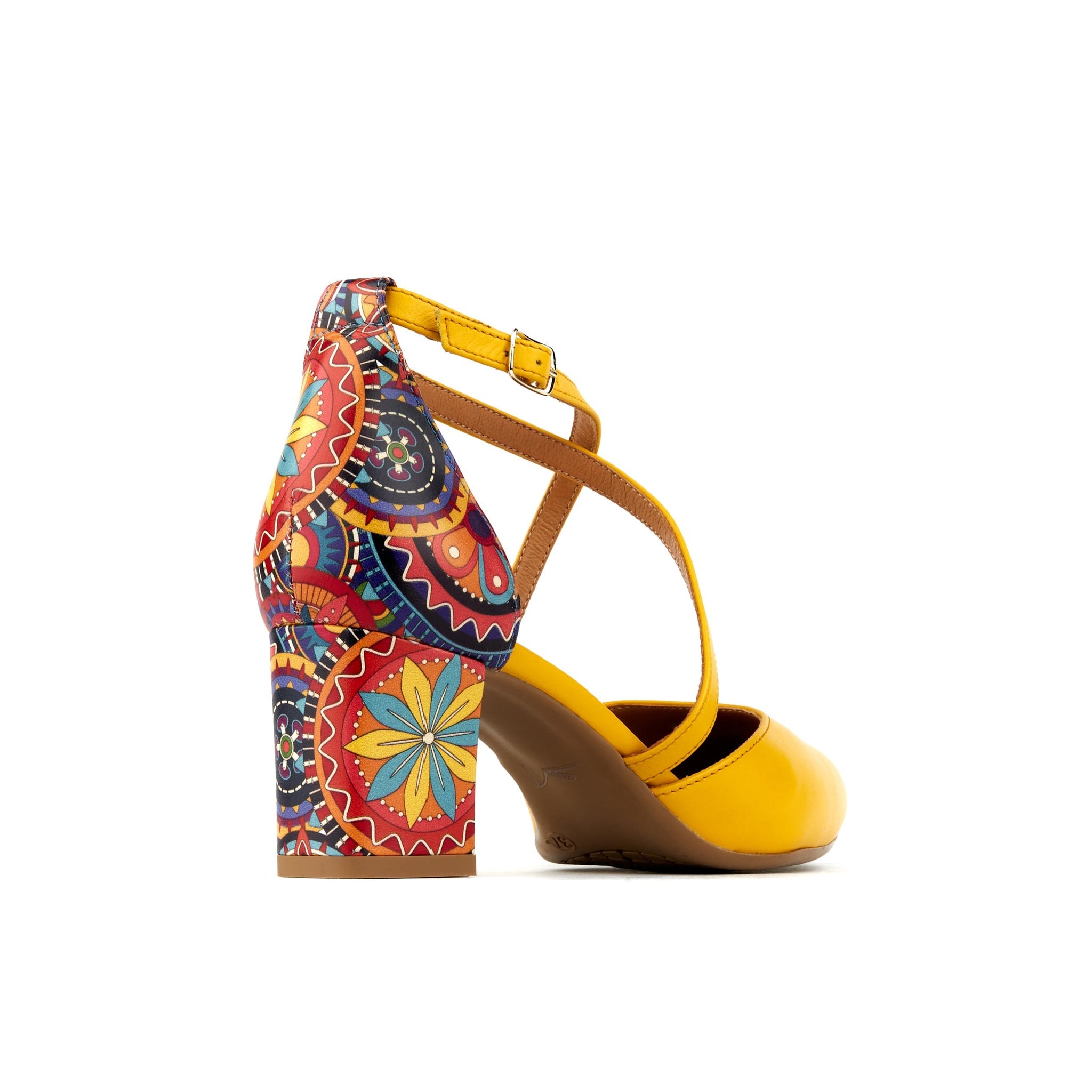 Embassy London Danni Ladies Yellow And Signature Print Leather Buckle Heels