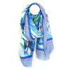 Pom Bright Blue Mix Tropical Flower Scarf With Spot Border And Foil Detail