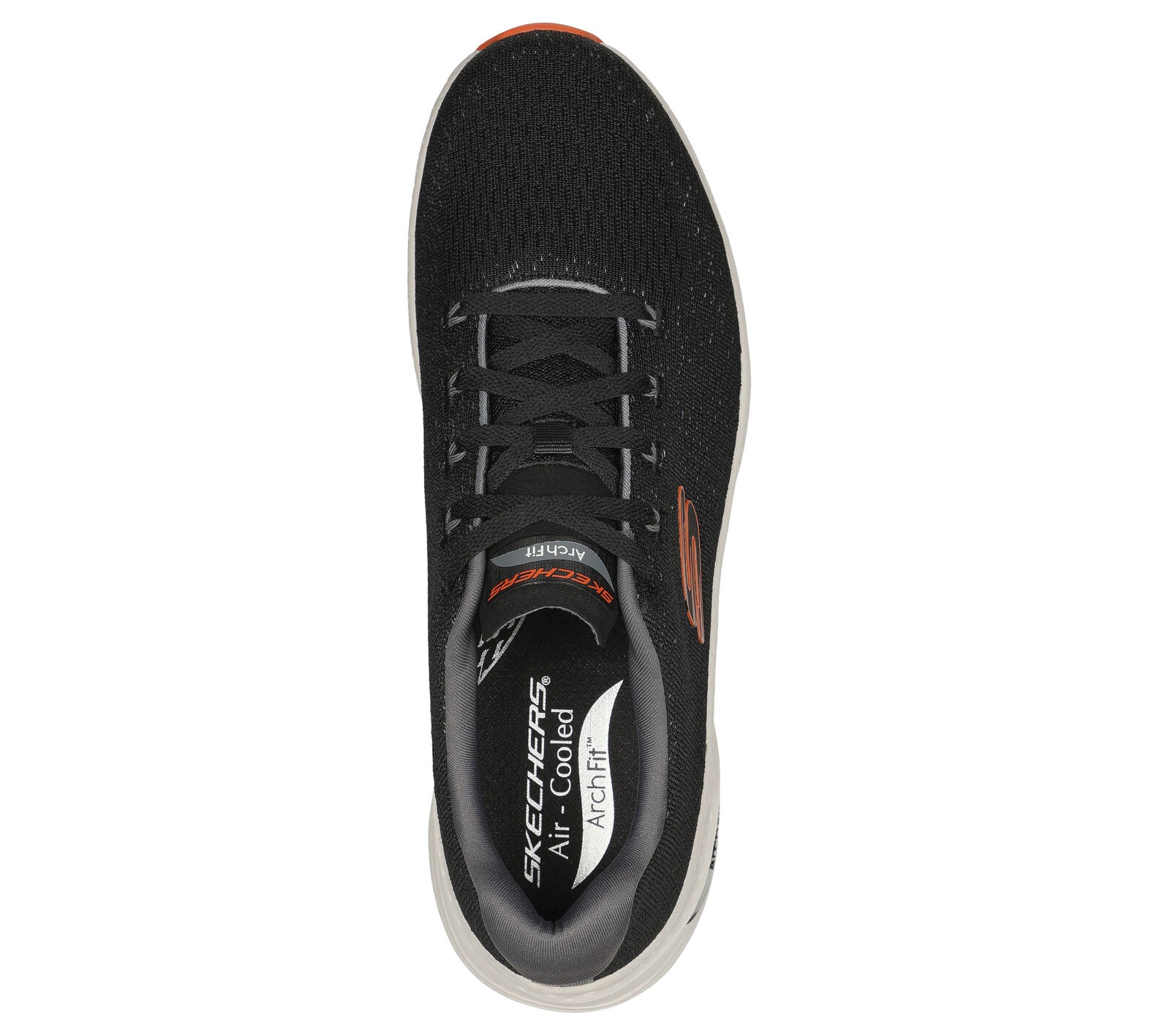 Skechers 232601 Arch Fit Takar Mens Black And Orange Textile Vegan Arch Support Lace Up Trainers