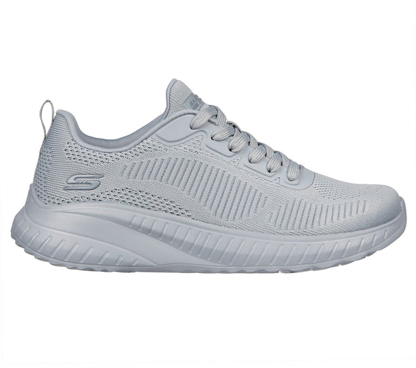 Skechers 117209 Bobs Sport Squad Chaos Face Off Ladies Light Grey Textile Vegan Lace Up Trainers