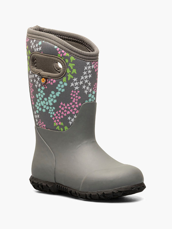 Bogs York Star Heart 72886 Girls Grey Multi Waterproof Wellington Boots