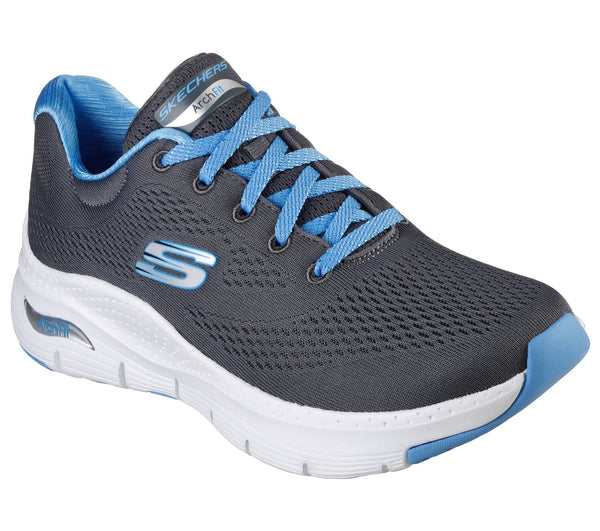 Skechers 149057 Arch Fit Big Appeal Ladies Charcoal And Blue Textile Arch Support Lace Up Trainers