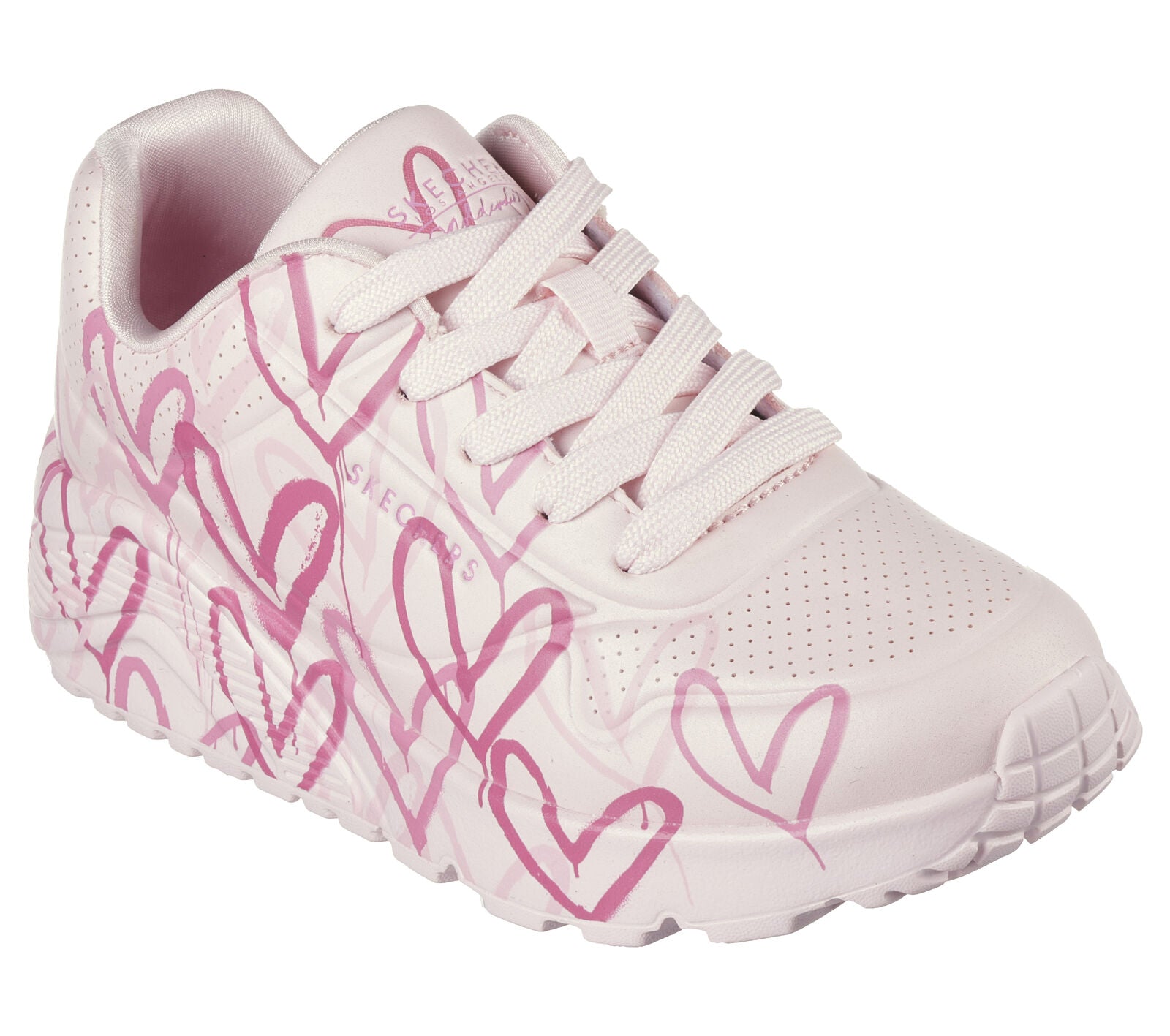 Skechers 314065L Uno Lite Spread The Joy Girls Light Pink Multi Textile Lace Up Trainers