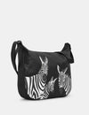 Yoshi Dazzle Of Zebras Black Leather Hobo Bag