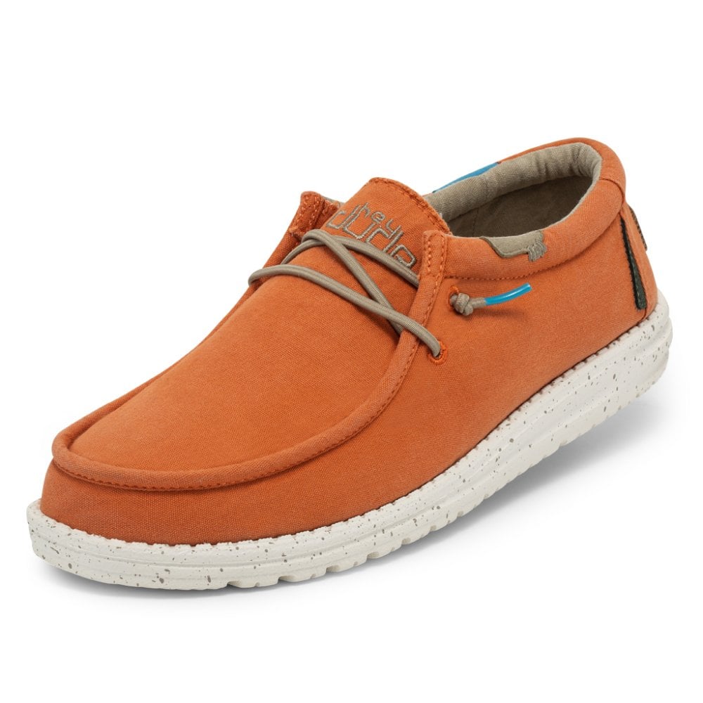 Dude Wally Washed Mens Tangerine Textile Elasticated Shoes