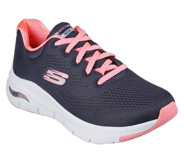 Skechers 149057 Arch Fit Big Appeal Ladies Navy And Coral Textile Arch Support Lace Up Trainers