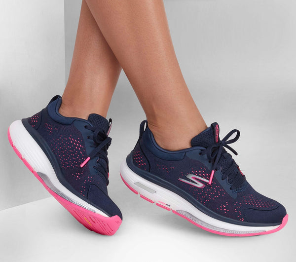 Skechers 124933 Go Walk Workout Walker Outpace Ladies Navy And Hot Pink Textile Arch Support Lace Up Trainers