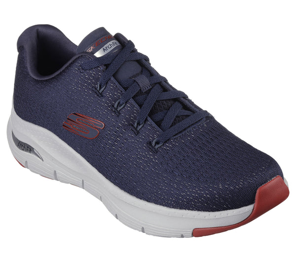 Skechers 232601 Arch Fit Takar Mens Navy And Red Textile Vegan Arch Support Lace Up Trainers