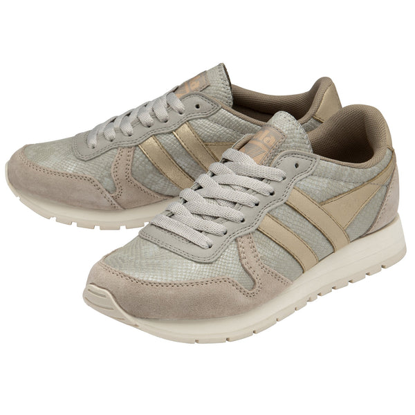 Gola Daytona Lizard Feather Grey And Gold Lace Up Trainers