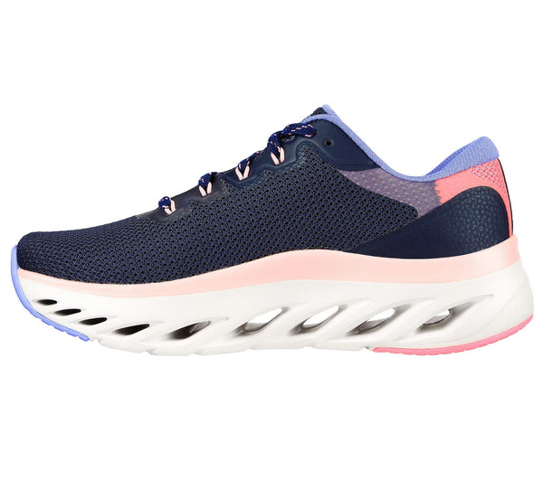 Skechers 149871 Skechers Arch Fit Glide Step Ladies Navy Multi Textile Vegan Arch Support Lace Up Trainers