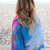 Pom Abstract Pastel Print Scarf With Foil Detail And Blue Border