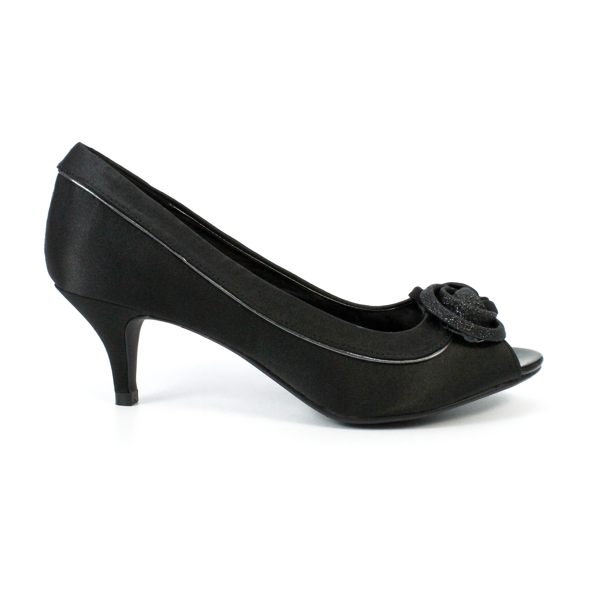 Lunar Ripley Ladies Black Satin Peep Toe Shoe