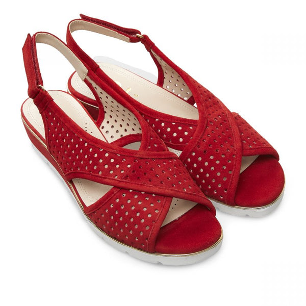 Van Dal Elan Ladies Poppy Red Perforated Suede Slingback Sandals