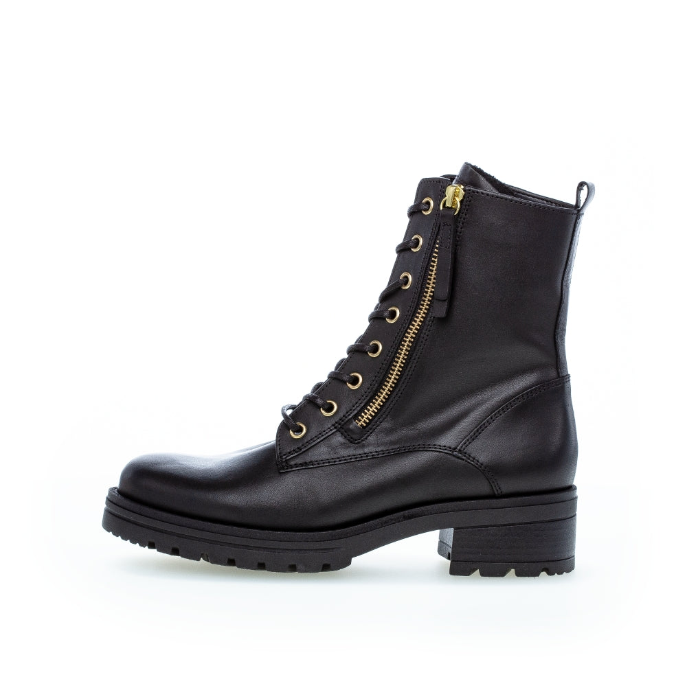 Gabor 92.785.67 Serve Ladies Black Leather Zip & Lace Ankle Boots