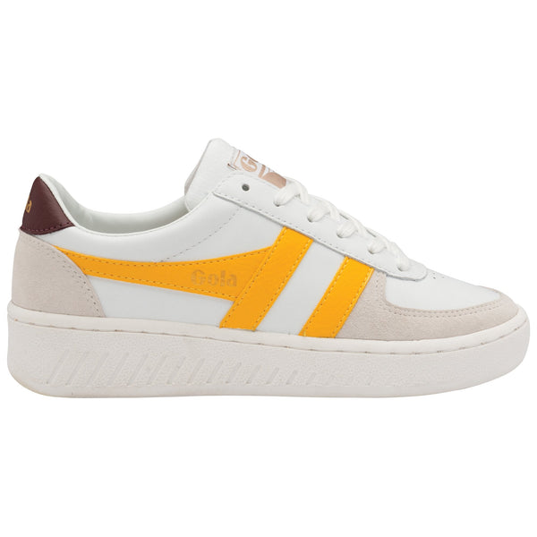Gola Grandslam Classic Ladies White/Sun/Burgundy Leather Lace Up Trainers