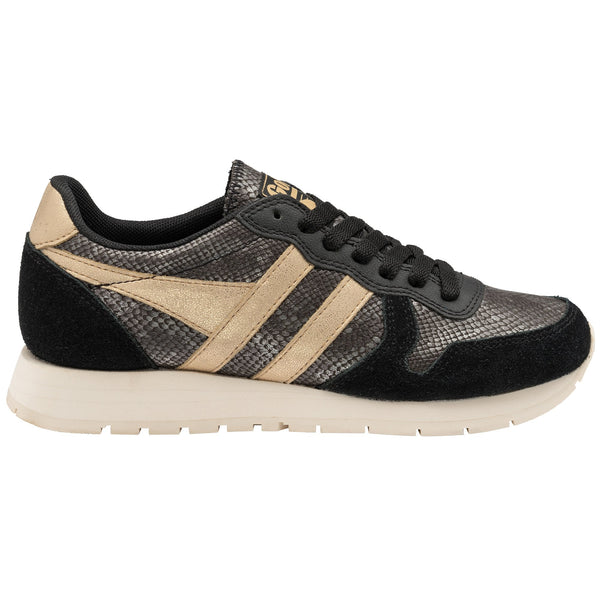 Gola Daytona Lizard Ladies Black And Gold Lace Up Trainers