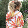 Pom Burnt Orange Mix Tropical Flower Scarf With Spot Border And Foil Detail